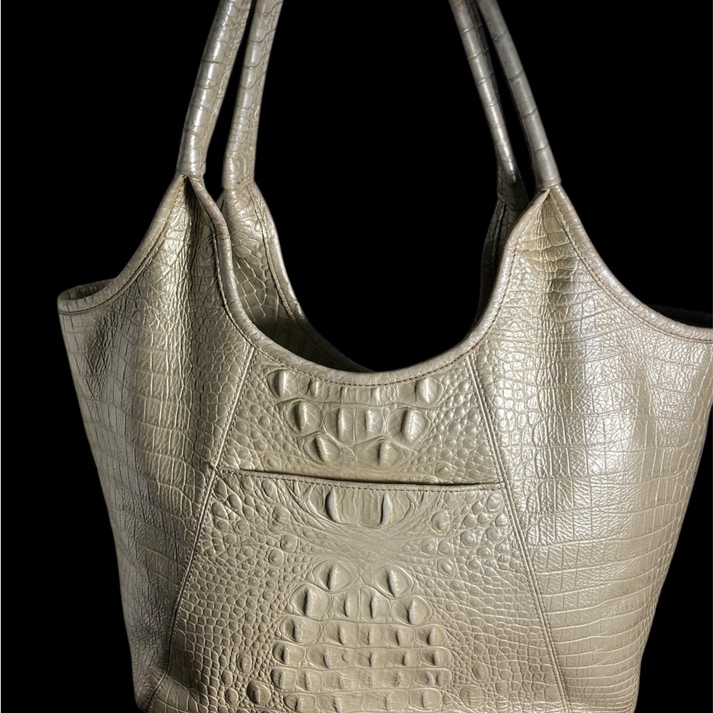 Brahmin Melora Textured Croc embossed  Leather Tote in Cream - Picture 2 of 4